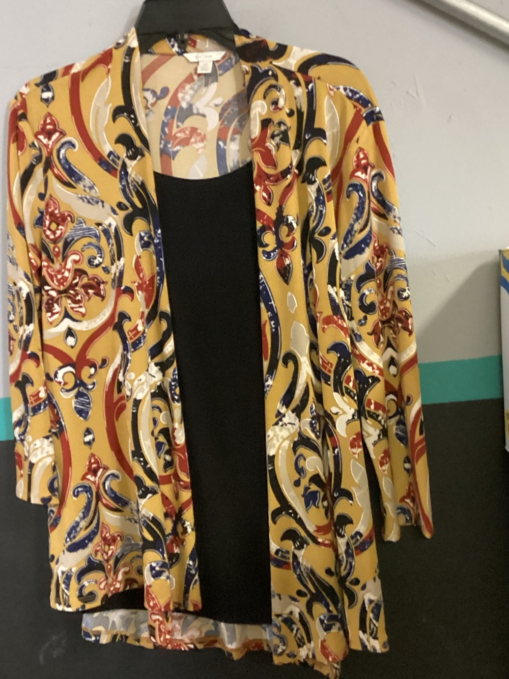 Cato Mustard Multicolor Open-Front Printed Jacket